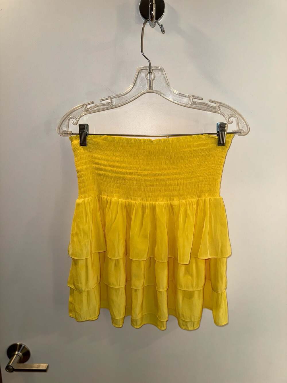 Ramy Brook Yellow Smocked Tiered Mini Skirt Size L